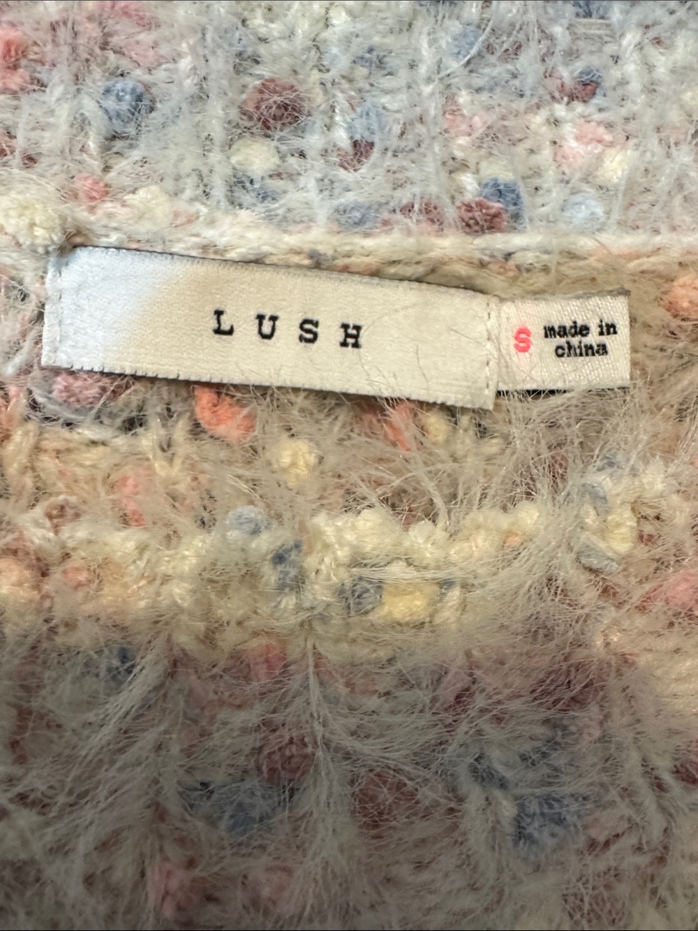 Lush Lovely Time Fuzzy Knit Speckled Pastel Crewneck Textured Sweater Size S - Picture 3 of 4